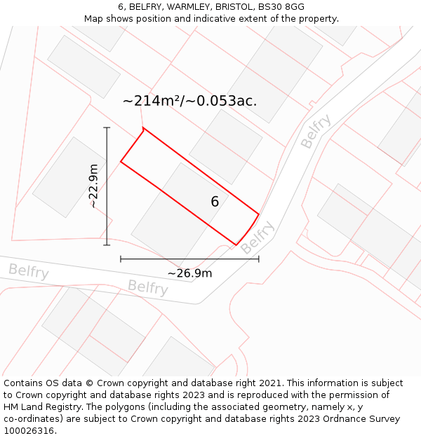 6, BELFRY, WARMLEY, BRISTOL, BS30 8GG: Plot and title map