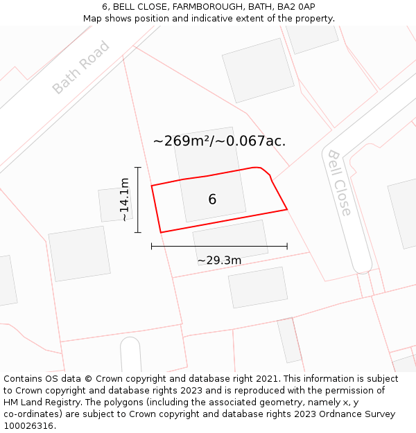 6, BELL CLOSE, FARMBOROUGH, BATH, BA2 0AP: Plot and title map