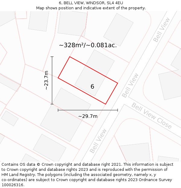 6, BELL VIEW, WINDSOR, SL4 4EU: Plot and title map