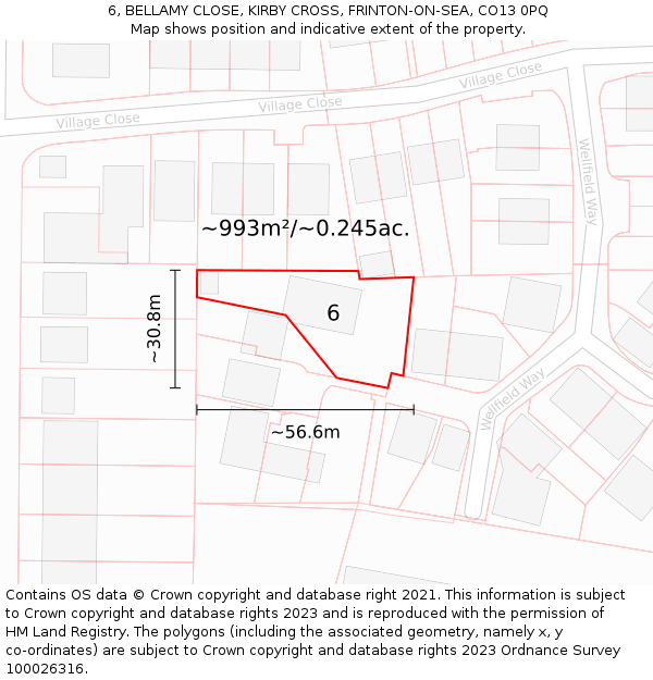 6, BELLAMY CLOSE, KIRBY CROSS, FRINTON-ON-SEA, CO13 0PQ: Plot and title map