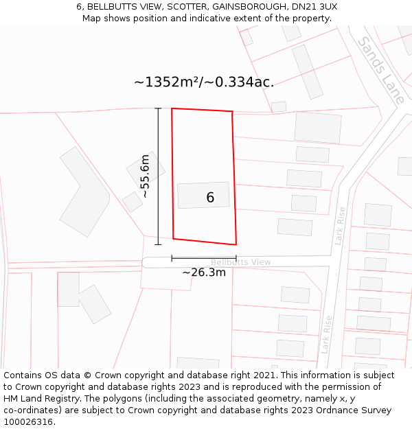 6, BELLBUTTS VIEW, SCOTTER, GAINSBOROUGH, DN21 3UX: Plot and title map