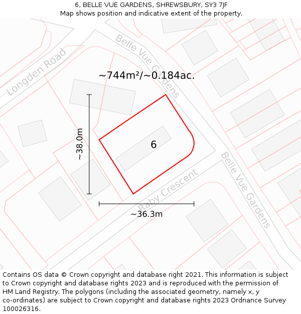 6, BELLE VUE GARDENS, SHREWSBURY, SY3 7JF: Plot and title map