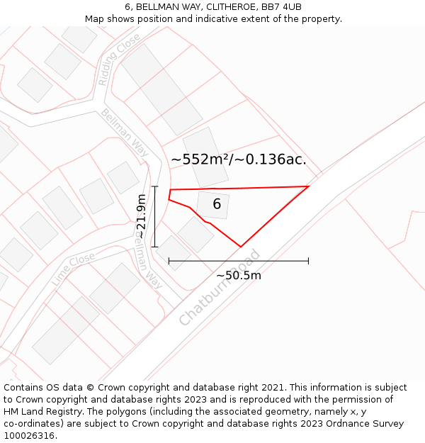 6, BELLMAN WAY, CLITHEROE, BB7 4UB: Plot and title map