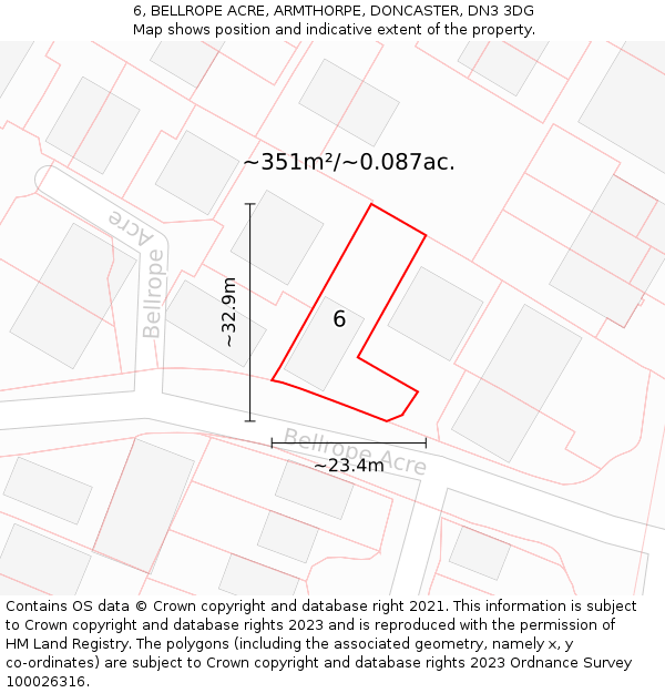 6, BELLROPE ACRE, ARMTHORPE, DONCASTER, DN3 3DG: Plot and title map