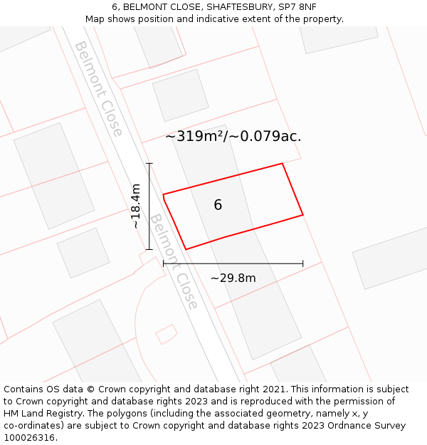 6, BELMONT CLOSE, SHAFTESBURY, SP7 8NF: Plot and title map
