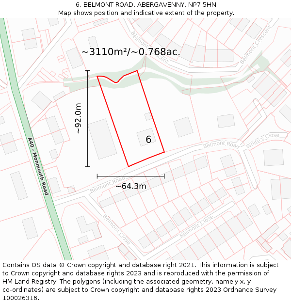6, BELMONT ROAD, ABERGAVENNY, NP7 5HN: Plot and title map