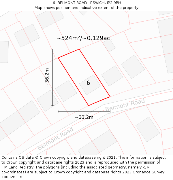 6, BELMONT ROAD, IPSWICH, IP2 9RH: Plot and title map