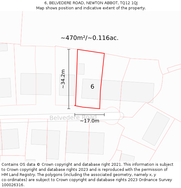 6, BELVEDERE ROAD, NEWTON ABBOT, TQ12 1QJ: Plot and title map