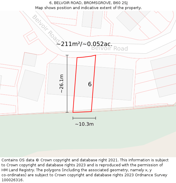 6, BELVOIR ROAD, BROMSGROVE, B60 2SJ: Plot and title map