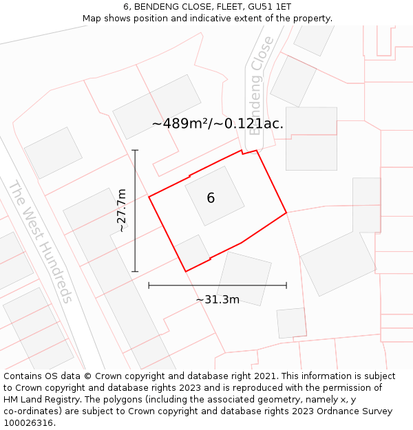 6, BENDENG CLOSE, FLEET, GU51 1ET: Plot and title map