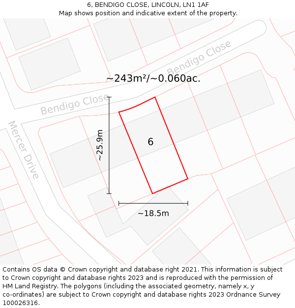 6, BENDIGO CLOSE, LINCOLN, LN1 1AF: Plot and title map