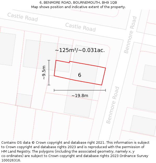 6, BENMORE ROAD, BOURNEMOUTH, BH9 1QB: Plot and title map