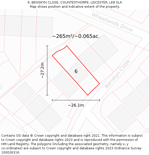6, BENSKYN CLOSE, COUNTESTHORPE, LEICESTER, LE8 5LA: Plot and title map