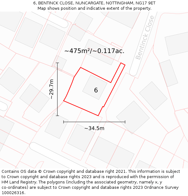 6, BENTINCK CLOSE, NUNCARGATE, NOTTINGHAM, NG17 9ET: Plot and title map