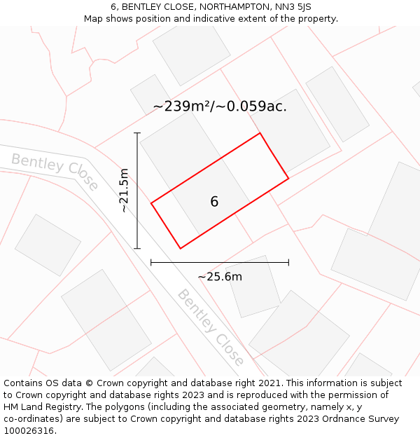 6, BENTLEY CLOSE, NORTHAMPTON, NN3 5JS: Plot and title map