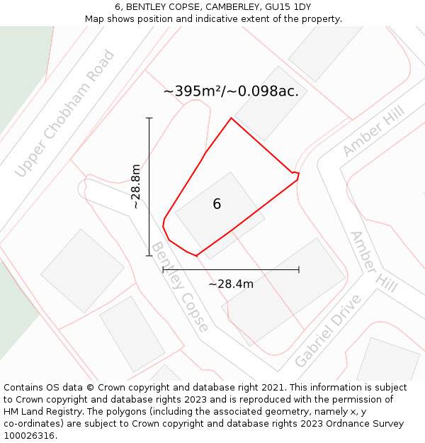 6, BENTLEY COPSE, CAMBERLEY, GU15 1DY: Plot and title map