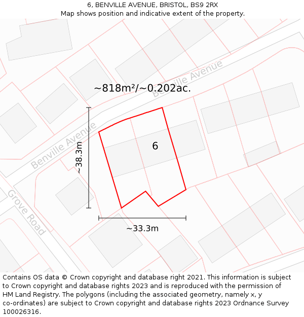 6, BENVILLE AVENUE, BRISTOL, BS9 2RX: Plot and title map