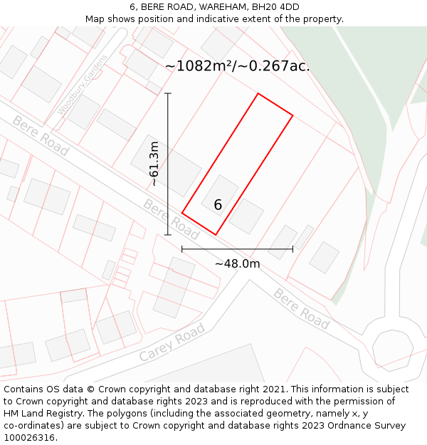 6, BERE ROAD, WAREHAM, BH20 4DD: Plot and title map