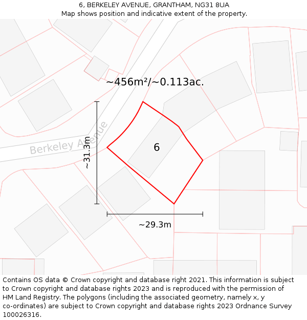 6, BERKELEY AVENUE, GRANTHAM, NG31 8UA: Plot and title map