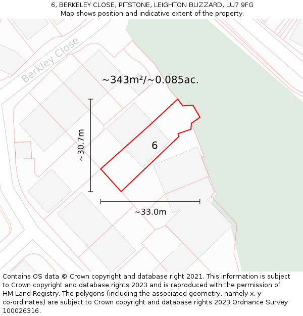 6, BERKELEY CLOSE, PITSTONE, LEIGHTON BUZZARD, LU7 9FG: Plot and title map