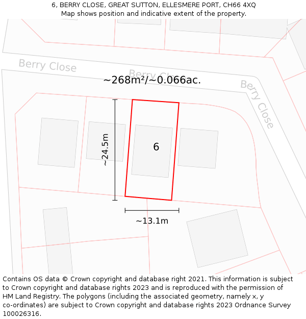 6, BERRY CLOSE, GREAT SUTTON, ELLESMERE PORT, CH66 4XQ: Plot and title map