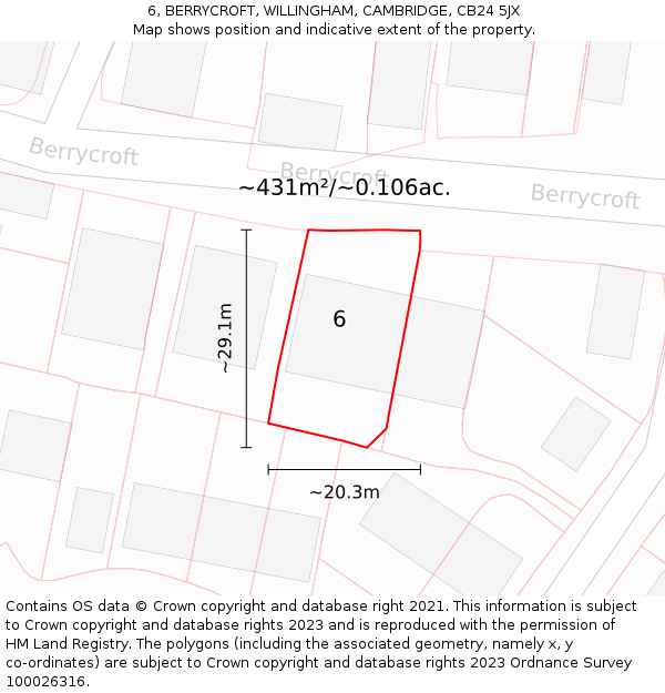 6, BERRYCROFT, WILLINGHAM, CAMBRIDGE, CB24 5JX: Plot and title map