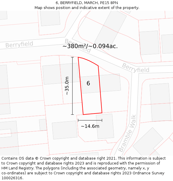 6, BERRYFIELD, MARCH, PE15 8PN: Plot and title map