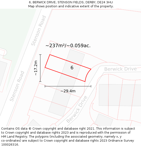 6, BERWICK DRIVE, STENSON FIELDS, DERBY, DE24 3HU: Plot and title map
