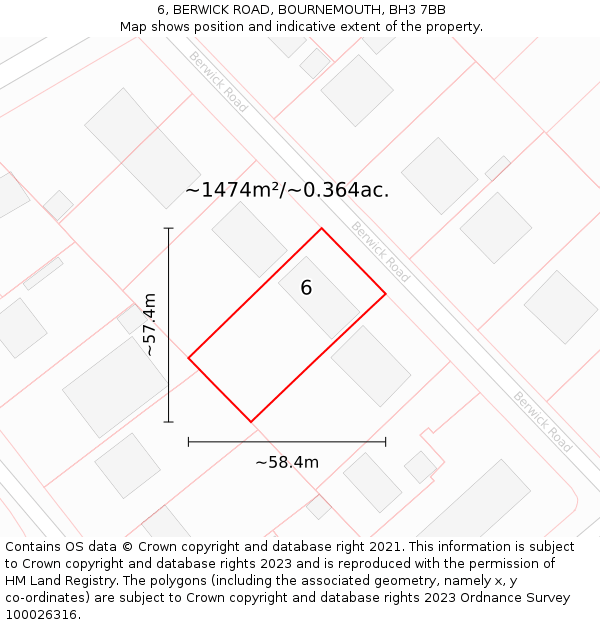 6, BERWICK ROAD, BOURNEMOUTH, BH3 7BB: Plot and title map