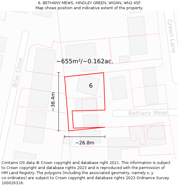 6, BETHANY MEWS, HINDLEY GREEN, WIGAN, WN2 4SF: Plot and title map