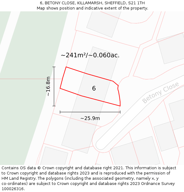 6, BETONY CLOSE, KILLAMARSH, SHEFFIELD, S21 1TH: Plot and title map