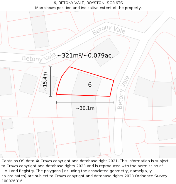 6, BETONY VALE, ROYSTON, SG8 9TS: Plot and title map