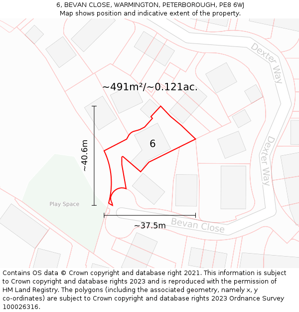 6, BEVAN CLOSE, WARMINGTON, PETERBOROUGH, PE8 6WJ: Plot and title map