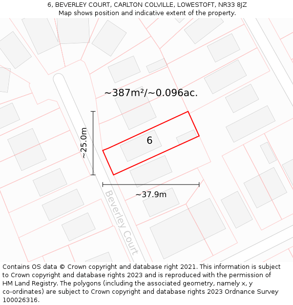 6, BEVERLEY COURT, CARLTON COLVILLE, LOWESTOFT, NR33 8JZ: Plot and title map