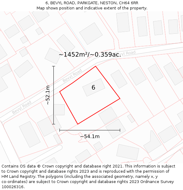 6, BEVYL ROAD, PARKGATE, NESTON, CH64 6RR: Plot and title map