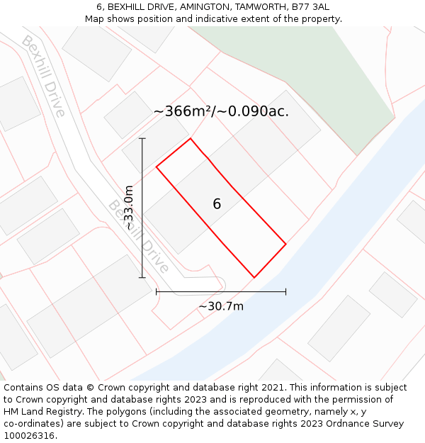 6, BEXHILL DRIVE, AMINGTON, TAMWORTH, B77 3AL: Plot and title map