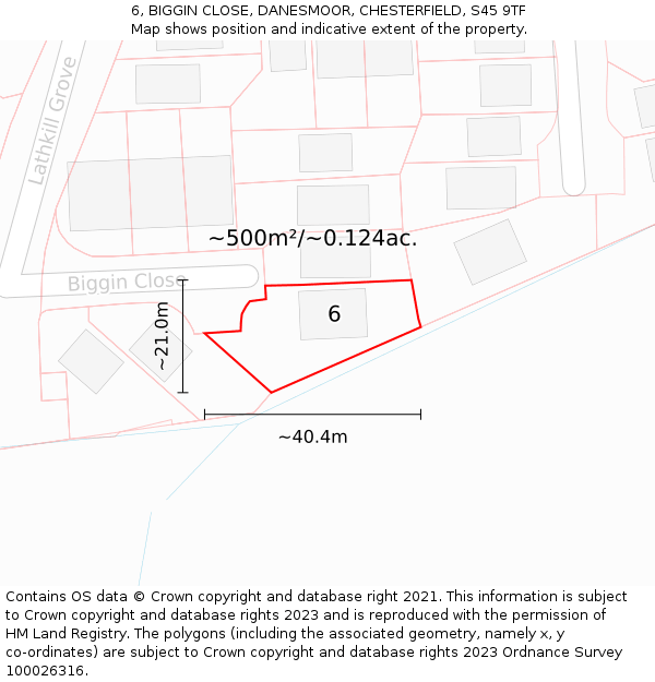 6, BIGGIN CLOSE, DANESMOOR, CHESTERFIELD, S45 9TF: Plot and title map