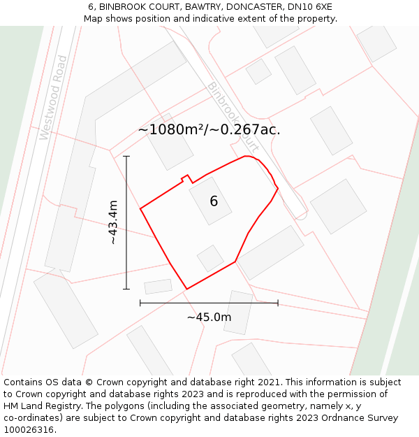 6, BINBROOK COURT, BAWTRY, DONCASTER, DN10 6XE: Plot and title map