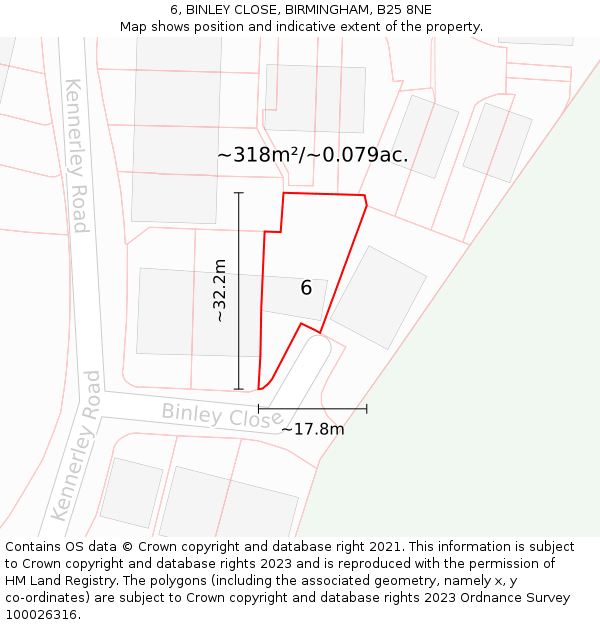 6, BINLEY CLOSE, BIRMINGHAM, B25 8NE: Plot and title map