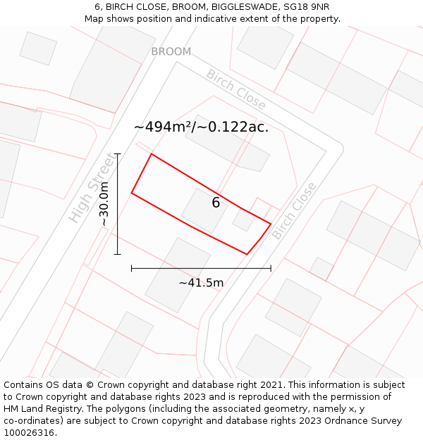 6, BIRCH CLOSE, BROOM, BIGGLESWADE, SG18 9NR: Plot and title map