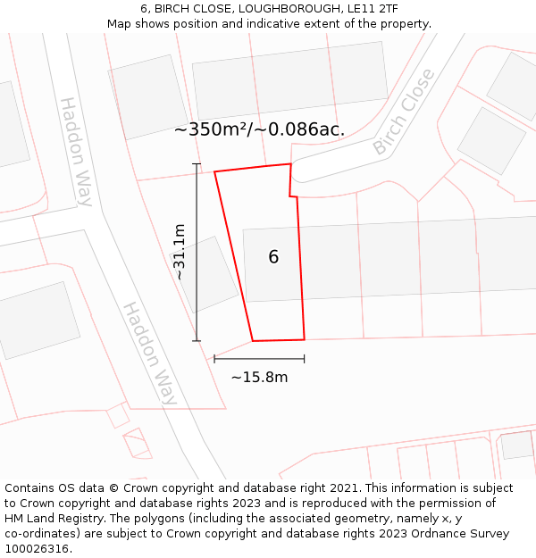 6, BIRCH CLOSE, LOUGHBOROUGH, LE11 2TF: Plot and title map
