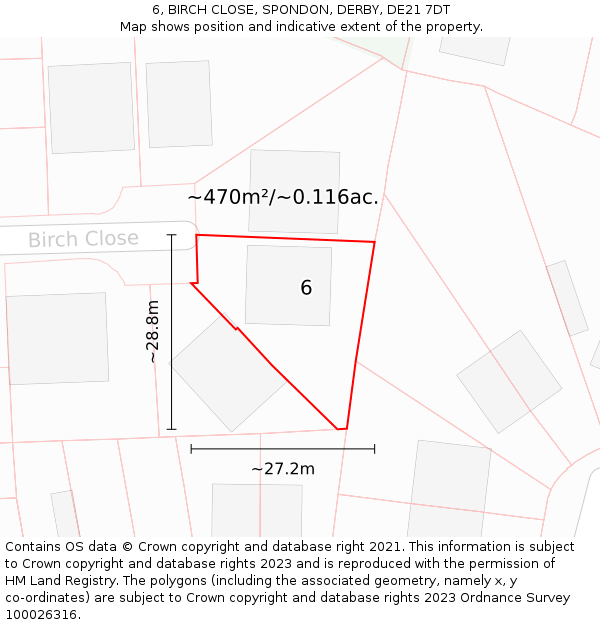 6, BIRCH CLOSE, SPONDON, DERBY, DE21 7DT: Plot and title map