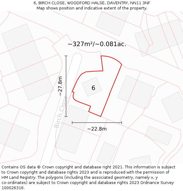 6, BIRCH CLOSE, WOODFORD HALSE, DAVENTRY, NN11 3NF: Plot and title map