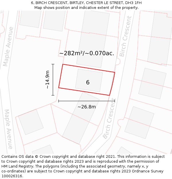6, BIRCH CRESCENT, BIRTLEY, CHESTER LE STREET, DH3 1FH: Plot and title map
