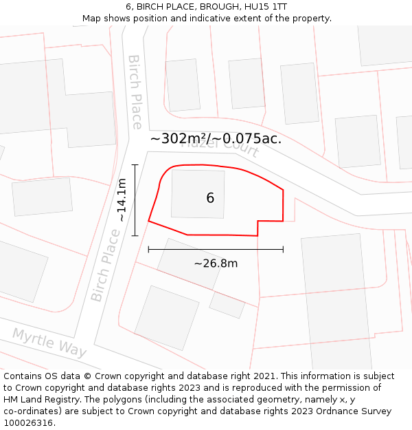 6, BIRCH PLACE, BROUGH, HU15 1TT: Plot and title map