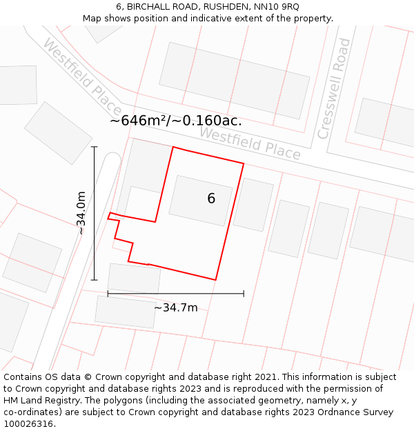 6, BIRCHALL ROAD, RUSHDEN, NN10 9RQ: Plot and title map