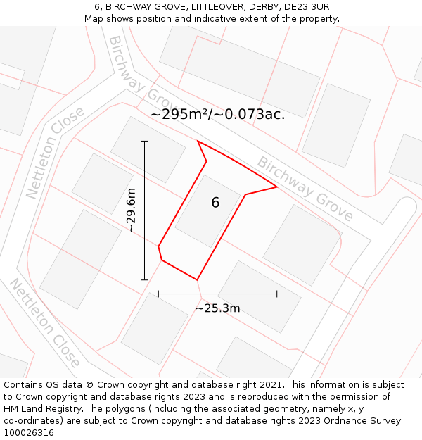 6, BIRCHWAY GROVE, LITTLEOVER, DERBY, DE23 3UR: Plot and title map