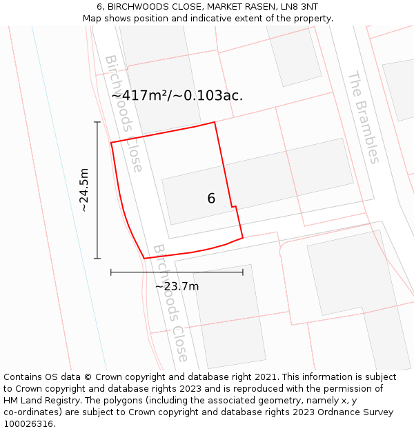 6, BIRCHWOODS CLOSE, MARKET RASEN, LN8 3NT: Plot and title map