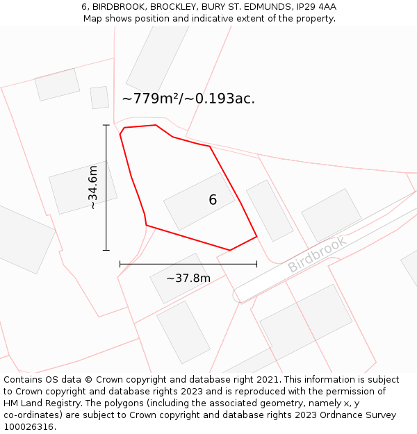 6, BIRDBROOK, BROCKLEY, BURY ST. EDMUNDS, IP29 4AA: Plot and title map