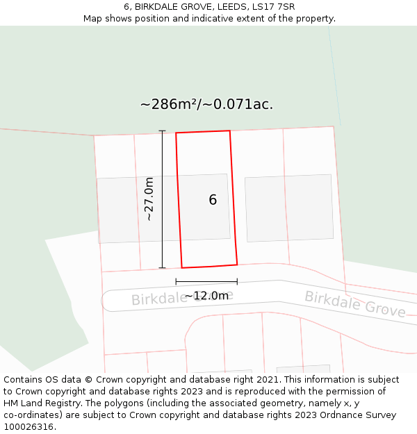 6, BIRKDALE GROVE, LEEDS, LS17 7SR: Plot and title map